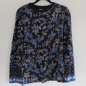 Sundance Black Floral Waffle Long Sleeve Top Size L